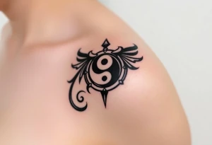 Magestic symbol combining ying yang, Gemini zodiac symbol,  and spiral Paisleys tattoo idea