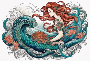 Giant octopus and mermaid frolicking in the sea tattoo idea