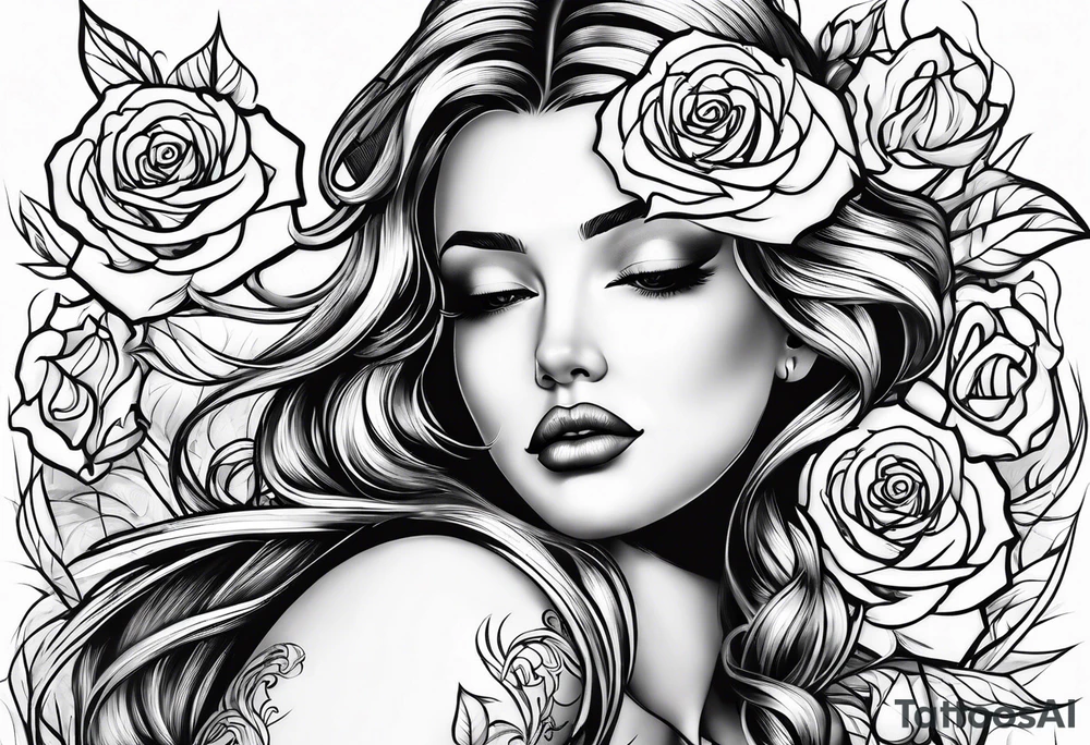 Angel, roses, name MARTINA tattoo idea