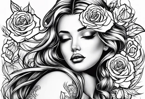 Angel, roses, name MARTINA tattoo idea