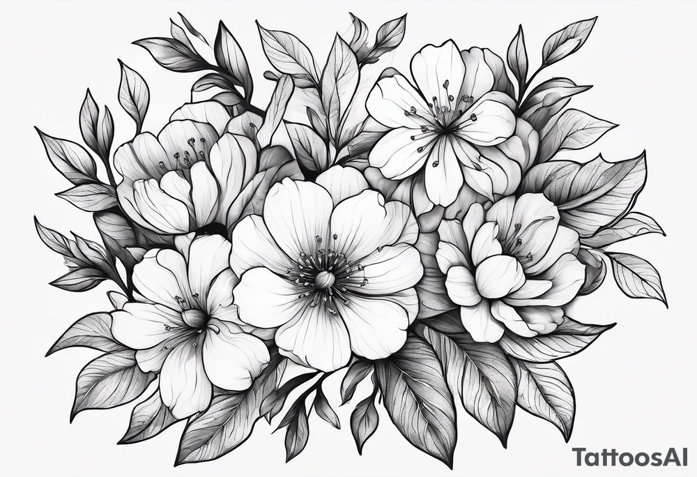 “Generate a subtle botanical tattoo with soft, flowing lines, showcasing tiny flowers and leaves arranged in a delicate pattern tattoo idea