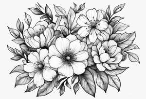 “Generate a subtle botanical tattoo with soft, flowing lines, showcasing tiny flowers and leaves arranged in a delicate pattern tattoo idea