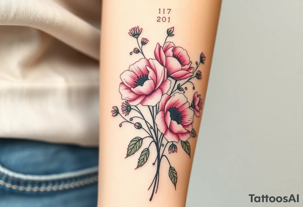 vintage bouquet of wild roses and meadow flowers with morning dew tattoo idea
