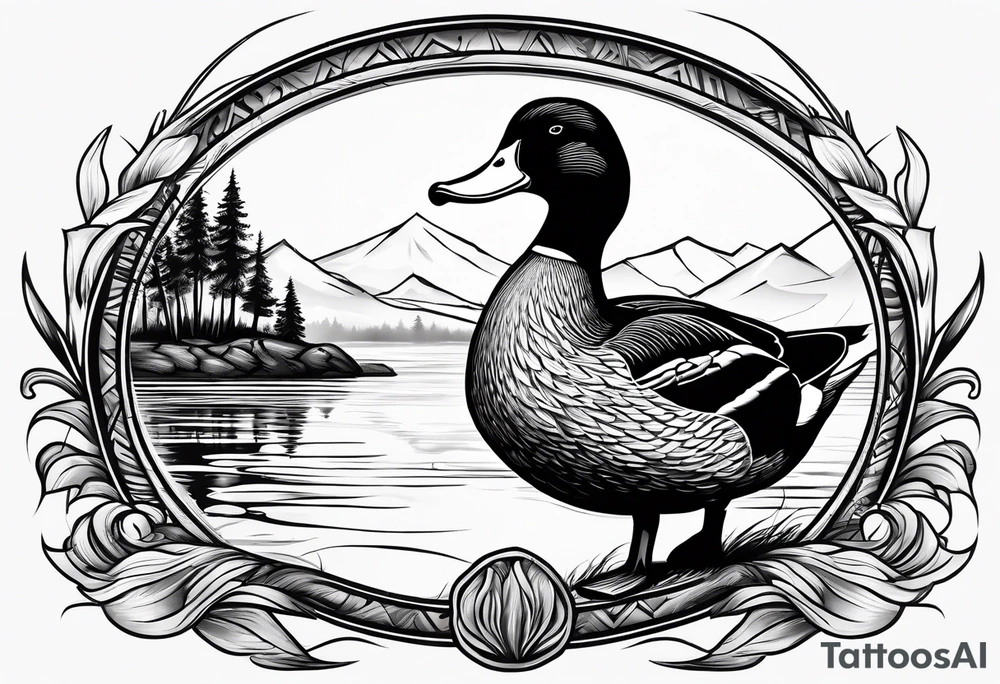 Hunting decoy Duck with a conducting stick tattoo idea