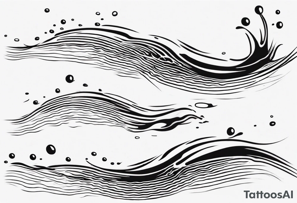 three lines mimicking water. A stickman horizontally crawl swimming in the water. tattoo idea