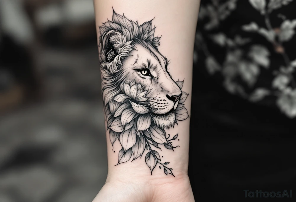 Lioness and lotus flower tattoo idea