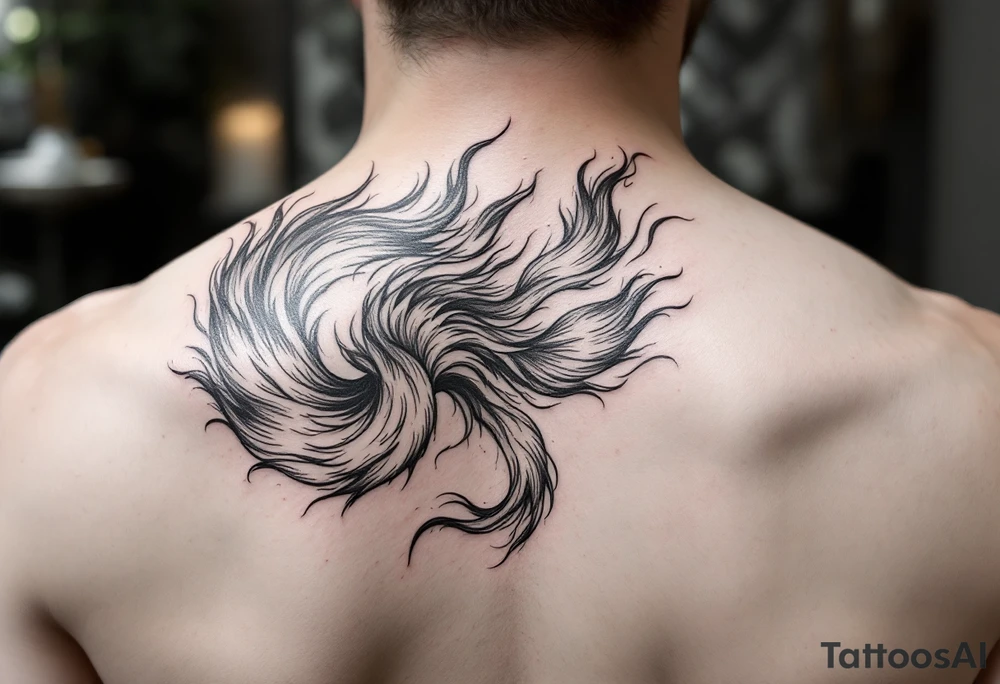 feminine fox of nine tails, the tails flow and end looking like flames. tattoo idea