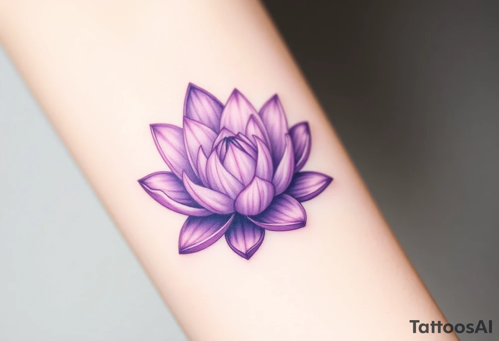 A soft purple water lily, with a subtle gradient of lavender to deep purple petals, symbolizing spiritual growth and a love that blooms over time tattoo idea