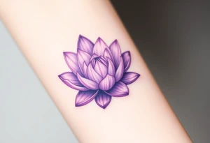 A soft purple water lily, with a subtle gradient of lavender to deep purple petals, symbolizing spiritual growth and a love that blooms over time tattoo idea