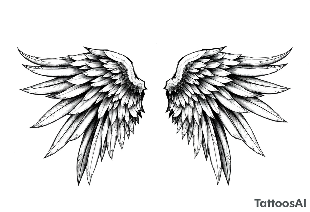 Realistic angelwings very long tattoo idea