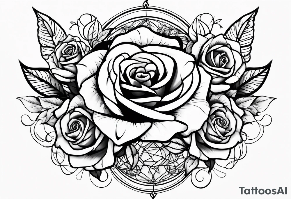 Tesseract with roses and stars tattoo idea