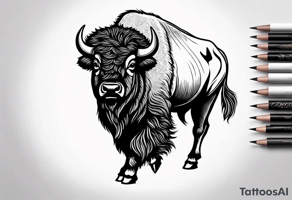 fine line bison doodle - white background, clean background, no skin tattoo idea