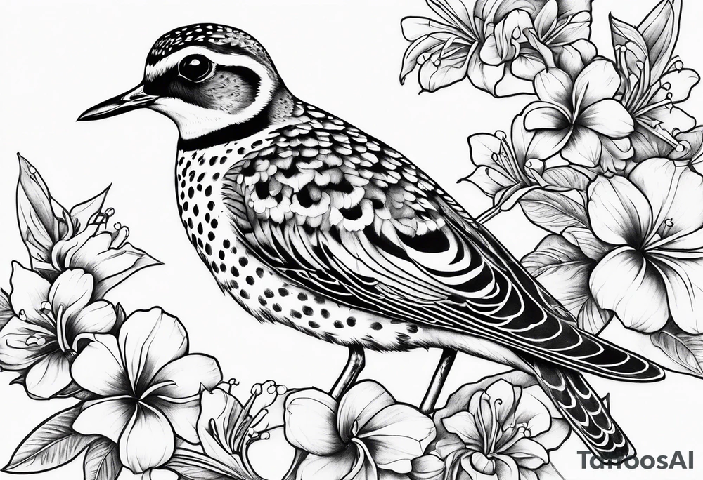 Pacific golden plover with Hawaiian flowers tattoo idea