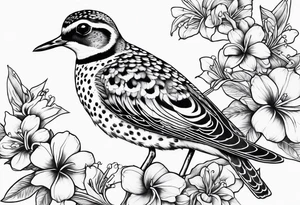 Pacific golden plover with Hawaiian flowers tattoo idea