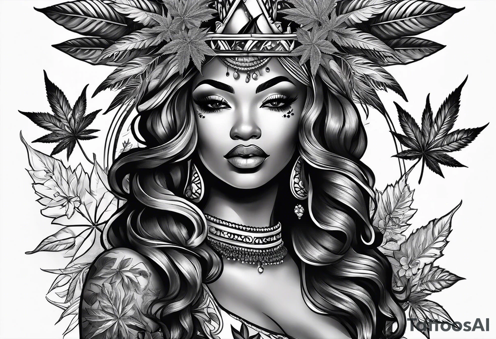 Black Goddess of marijuana tattoo idea