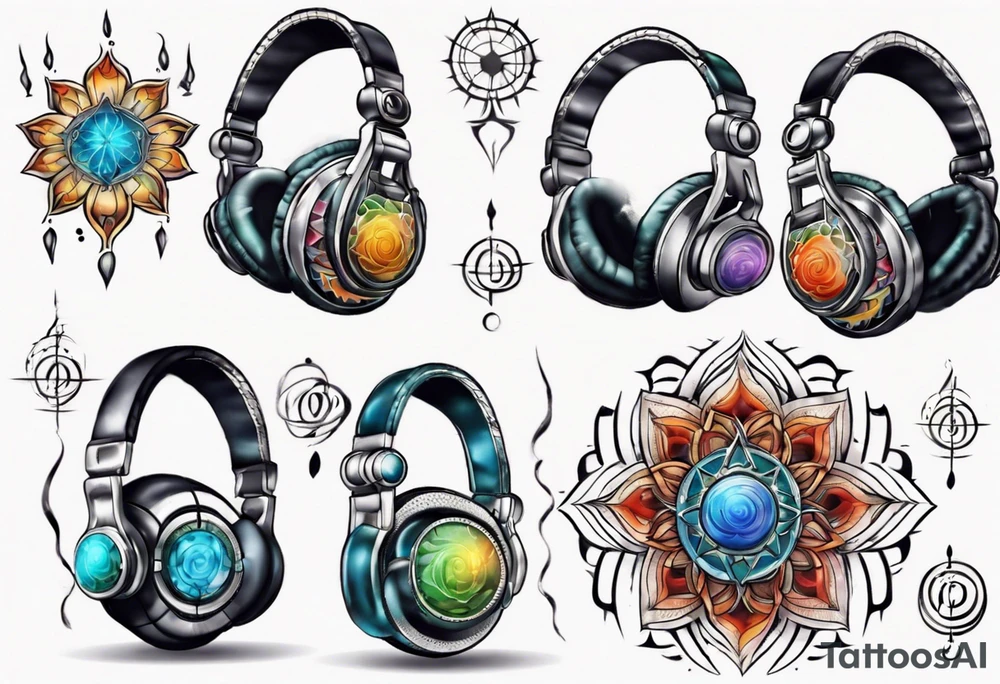 Headphones in the style of energy chakra tattoo idea