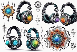 Headphones in the style of energy chakra tattoo idea
