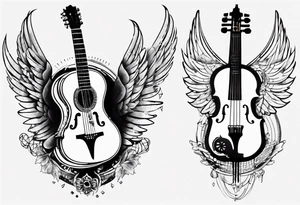 CROSSEED ACOUSTIC GUITAR AND VIOLIN WITH WINGS tattoo idea