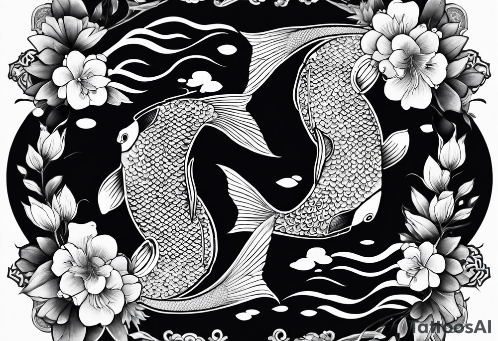 Two koi fish with the kanji letter for love in the middle tattoo idea