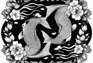Two koi fish with the kanji letter for love in the middle tattoo idea