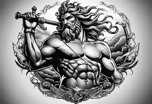 Elbow to wrist tattoo, with most of it being the god Poseidon. I want it to be very detailed. I would like it to flow from the tattoo above which has clouds as a background tattoo idea
