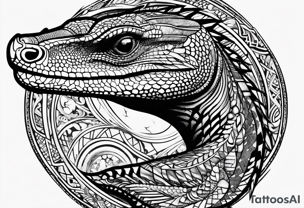 Goanna circling the name Jamal tattoo idea
