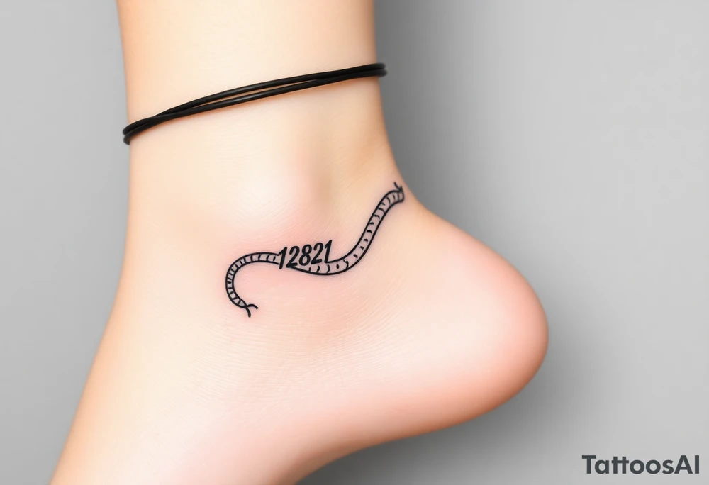 I want a small simple silhouette lines black and white wrist princess like girl snake tattoo that has number 12821 on its body along and also I want it to represent feminine energy crown queen Cycle tattoo idea