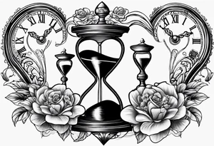 Hour glass and flowers and a heart clock tattoo idea