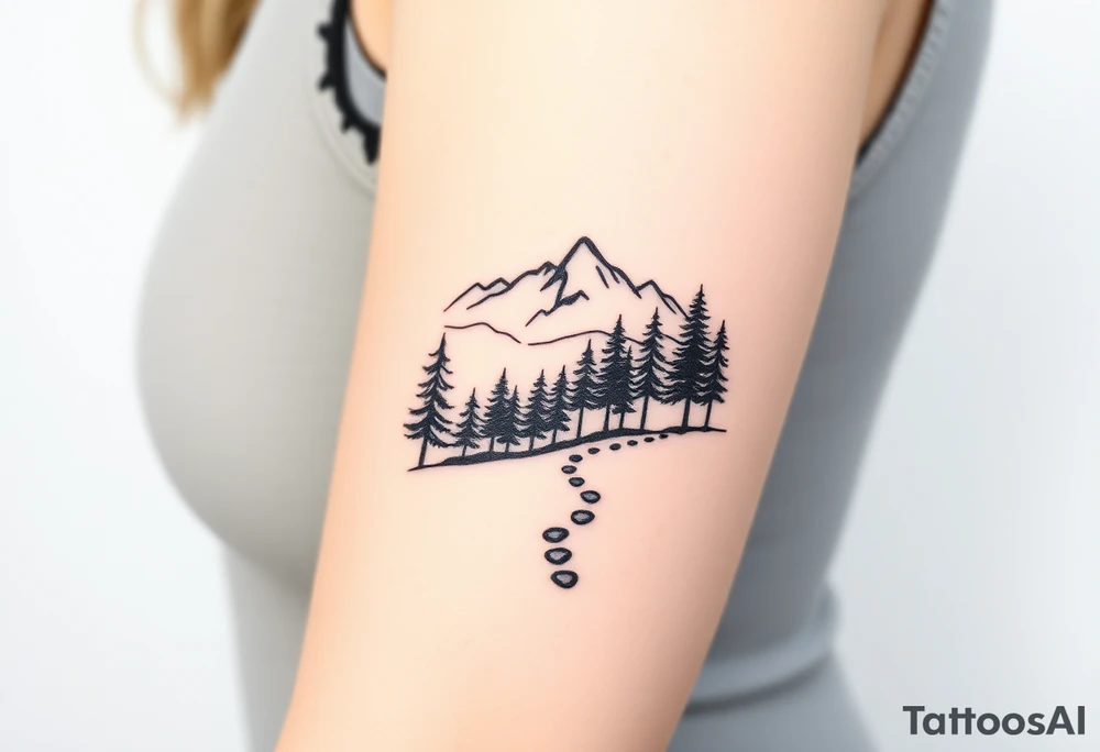 path in the woods with mountains in the background tattoo idea