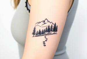 path in the woods with mountains in the background tattoo idea