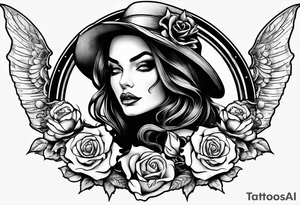 Beautiful devil lady, guns and roses intertwined tattoo idea