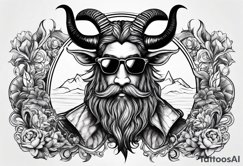 capricorn with beard and sunglasses tattoo idea