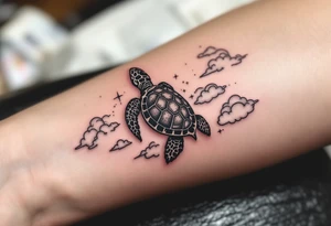 Turtle swimming in clouds tattoo idea