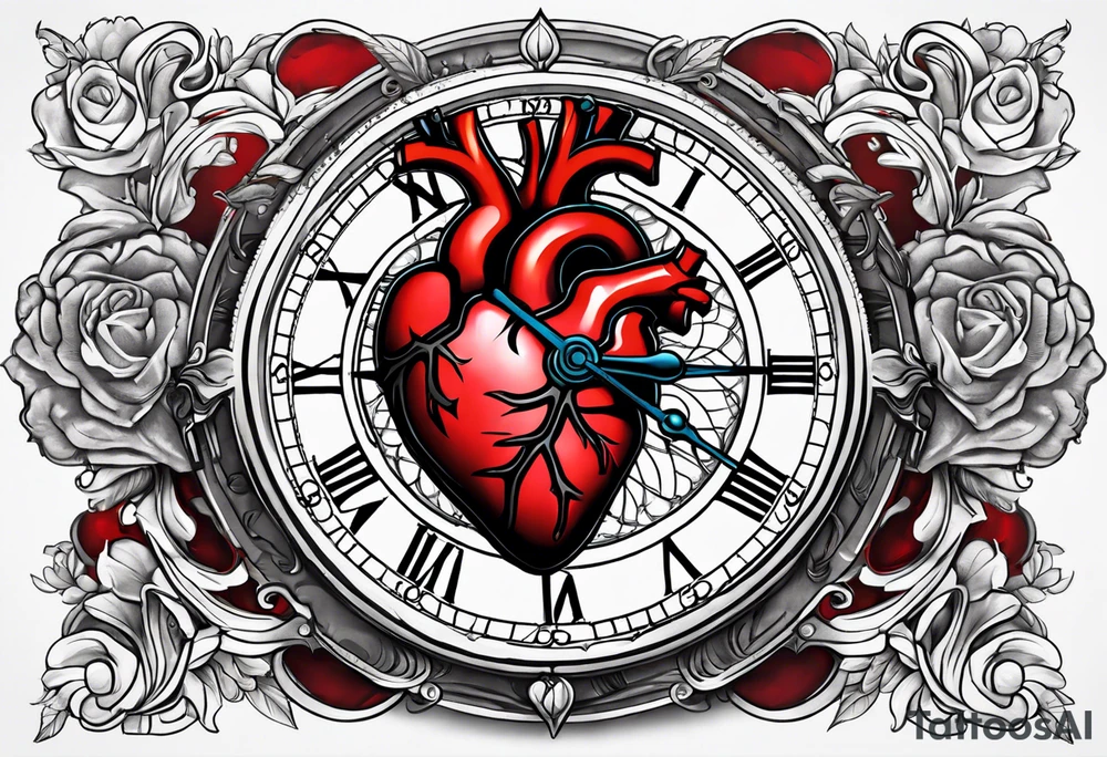 Anatomical heart with clock tattoo idea