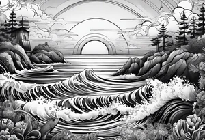 Sea and sunset tattoo.
Simple. black and white. tattoo idea