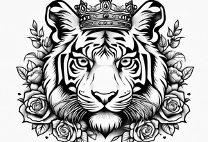 Tiger with 3 eyes and crown roses tattoo idea