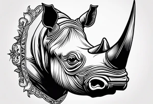 A rhino head with a dark attitude, and a sharp elongated tusk. tattoo idea