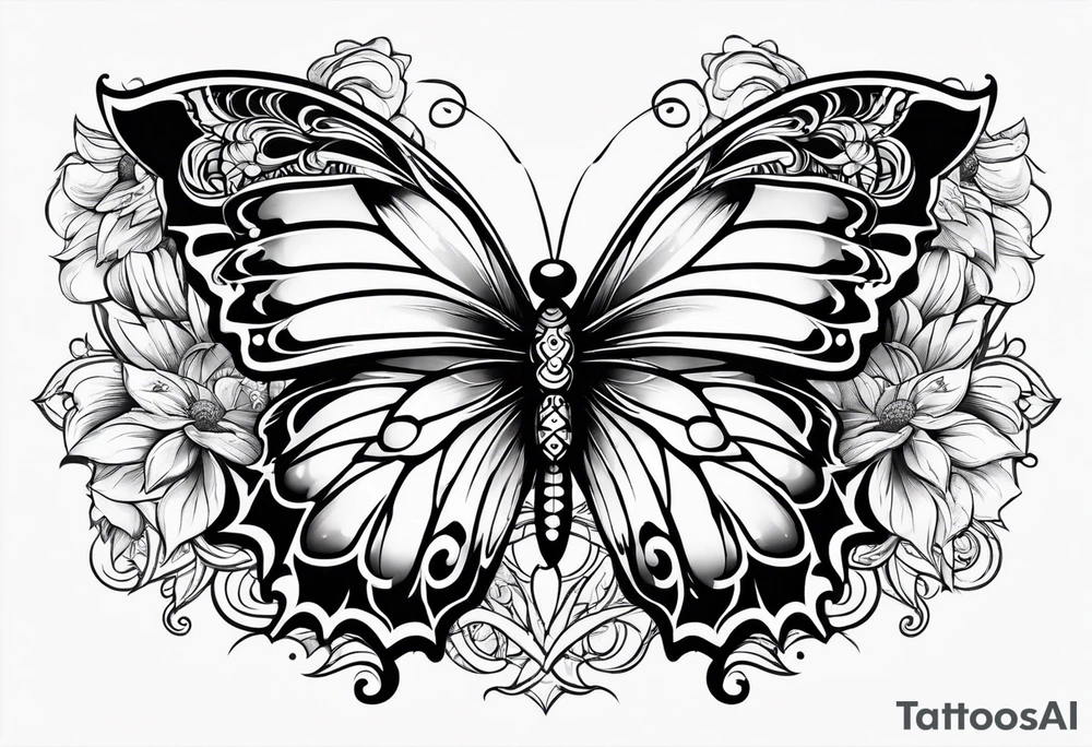 Half butterfly half sunflower tattoo idea