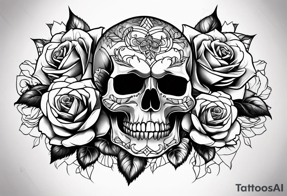 skull and roses tattoo idea