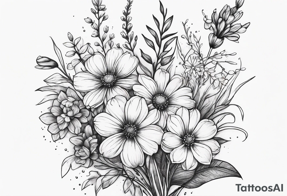 small long stem wildflower bouquet tattoo idea