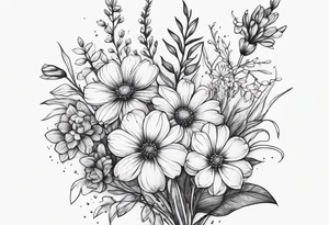 small long stem wildflower bouquet tattoo idea