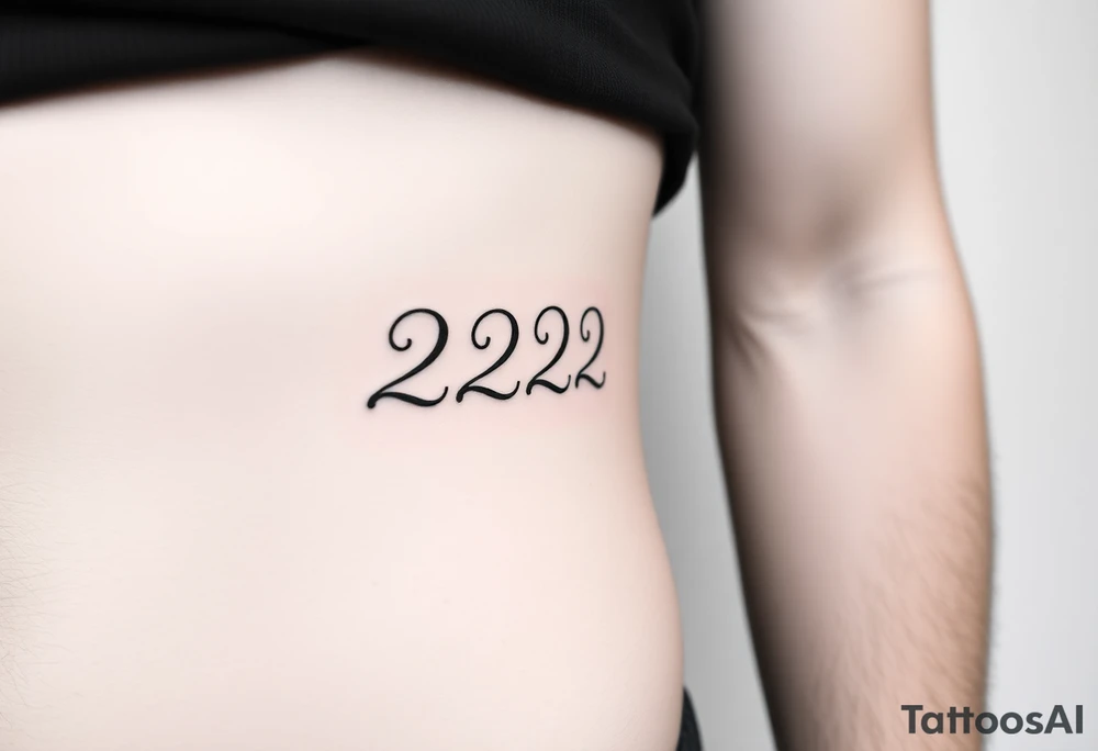 224 tattoo on ribcage under chest left side an elegant handwritten calligraphy style. The digits are slightly italicized with a smooth flowing script. The lines are clean, refined, and slightly bold at the base, giving a subtle brush-pen effect. tattoo idea