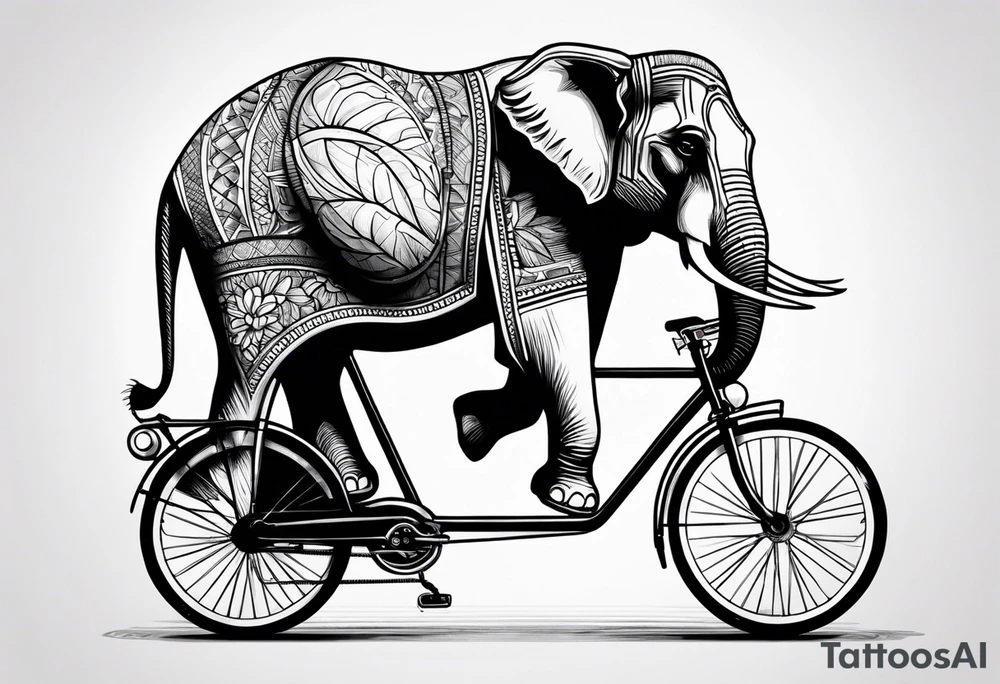 An elephant rides a bicycle tattoo idea