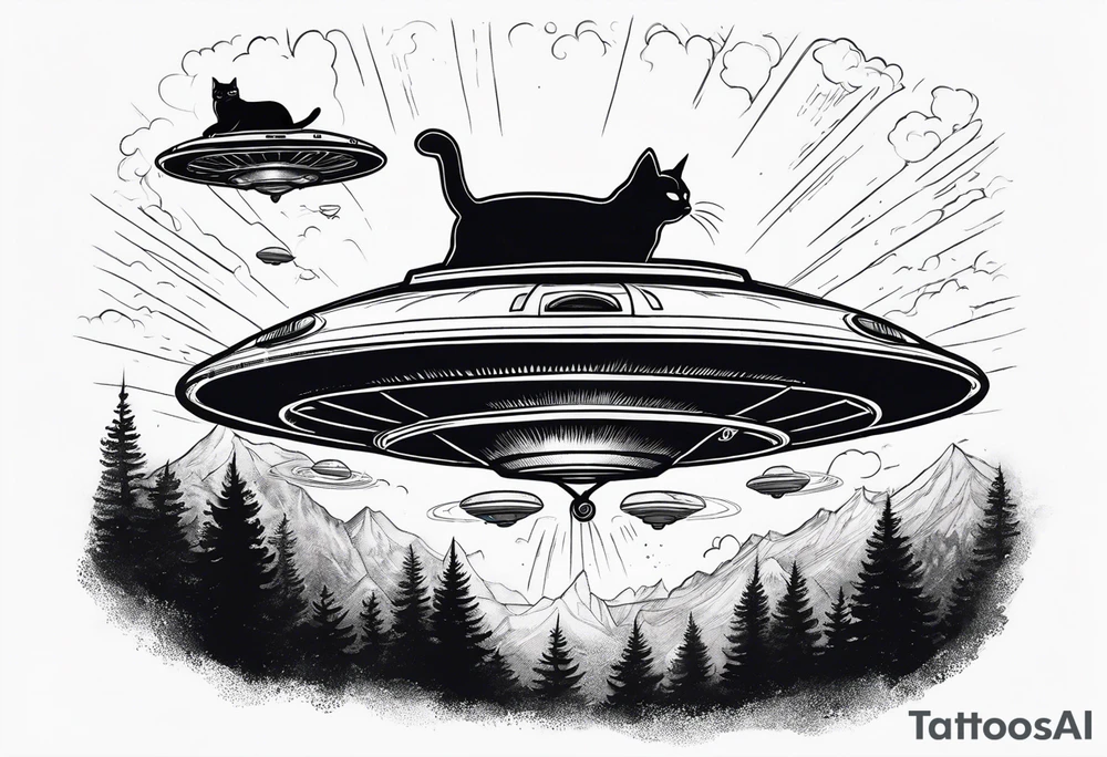 UFO abducting a cat tattoo idea