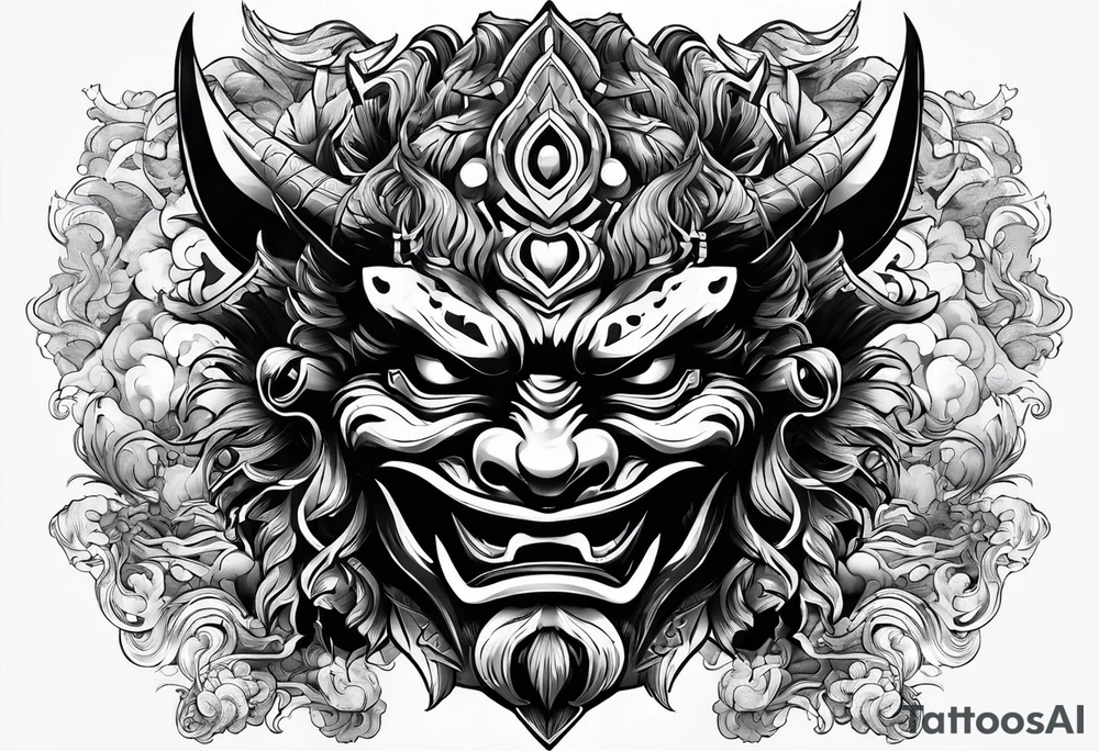 A Oni mask for protection against Evil tattoo idea
