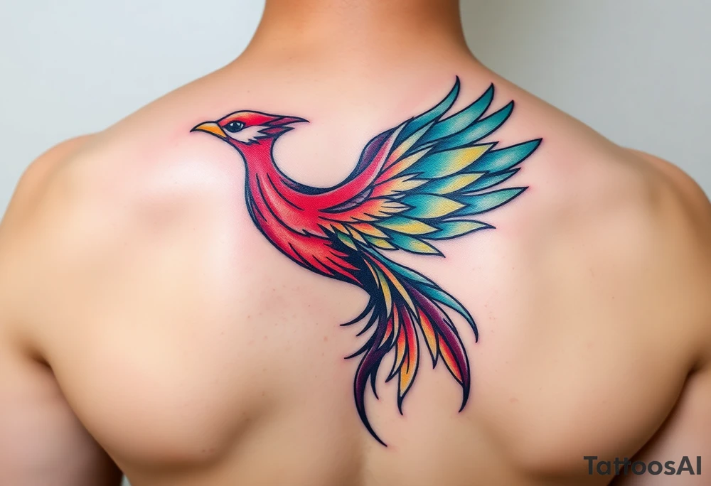 A feminine Phoenix in a rainbow of colors tattoo idea