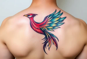 A feminine Phoenix in a rainbow of colors tattoo idea