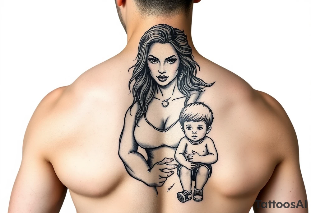 powerful woman with kids tattoo idea