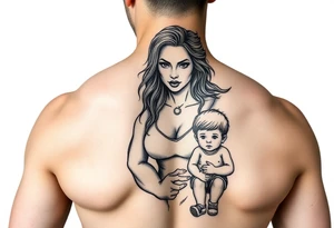 powerful woman with kids tattoo idea