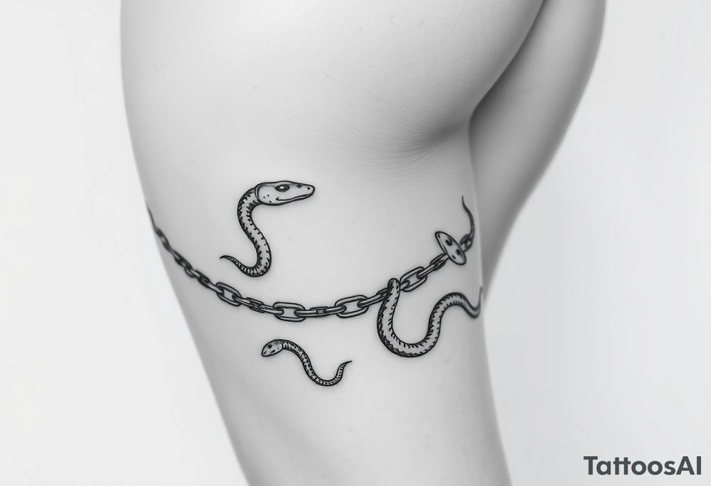 Trial chain around the thigh (instead of metal chain we want it created my snakes.) very detailed in the snakes tattoo idea